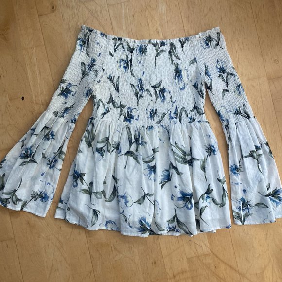 LUCCA White Floral Top with Elastic Shirring, Size M - Picture 1 of 4
